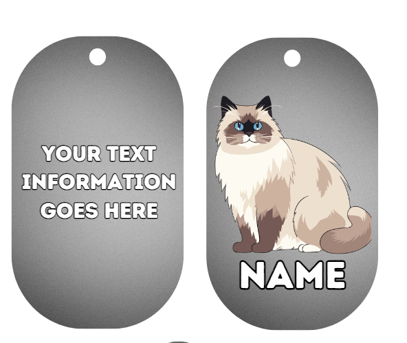 RAGDOLL Cat Pet Personalised Own Photo Round, Dog Bone, Military Tag