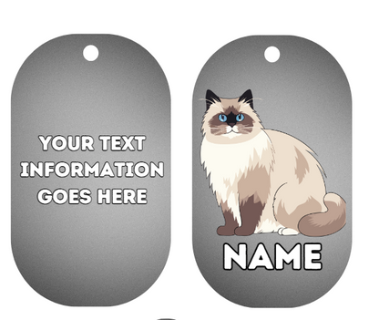 RAGDOLL Cat Pet Personalised Own Photo Round, Dog Bone, Military Tag