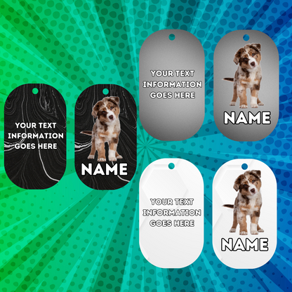 AUSTRILIAN SHEPPARD TAG Dog Pet Personalise Own Photo Round, Bone, Military Tag