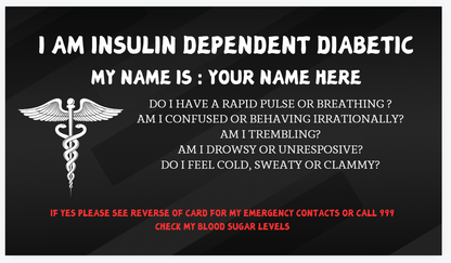 Insulin Dependent Diabetic Awareness Card Free Lanyard and Holder