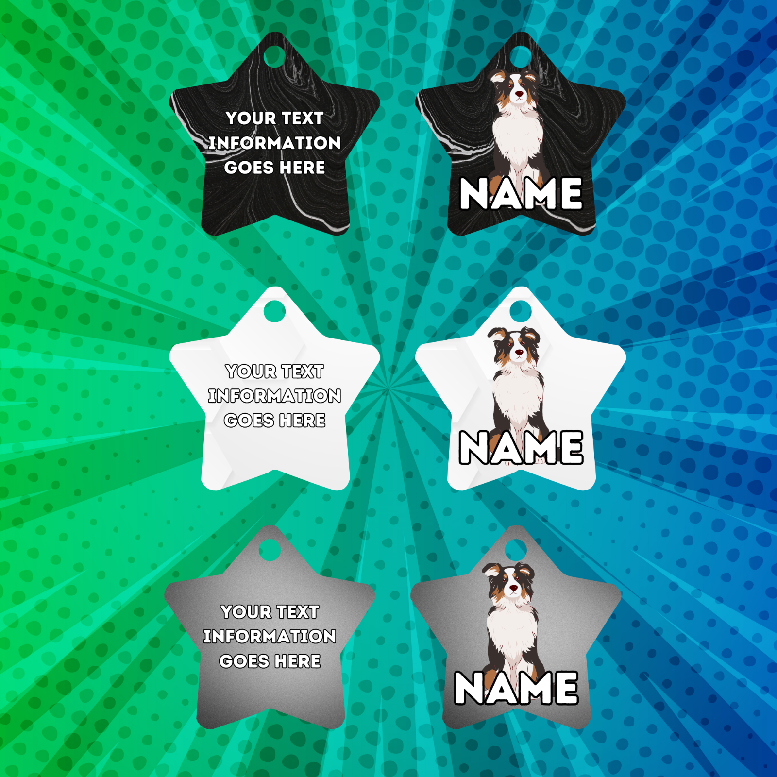 AUSTRILIAN SHEPPARD TAG Dog Pet Personalised Your Own Photo STAR Shape Tag