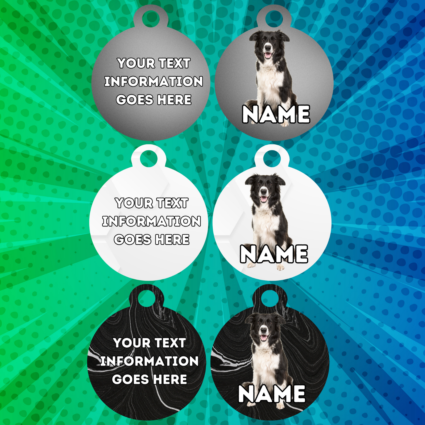 BORDER COLLIE TAG Dog Pet Personalised Your Own Photo Rounded