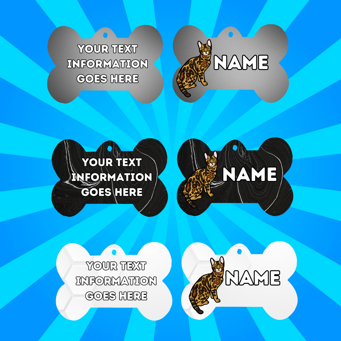 BENGAL Cat Tag Pet Personalised Your Own Photo bone style tag