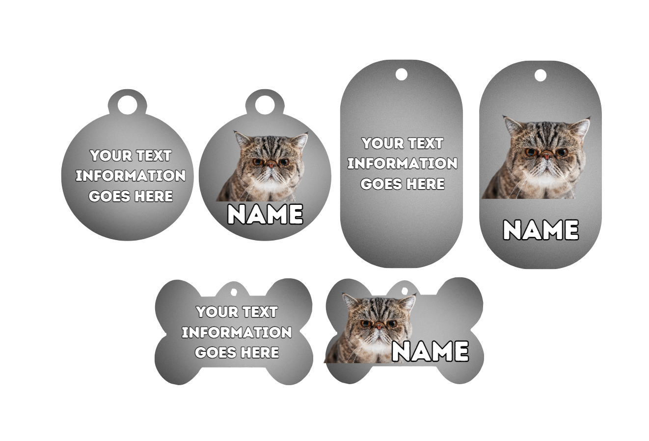 EXOTIC SHORTHAIR Cat Pet Personalised Own Photo Round, Dog Bone, Military Tag