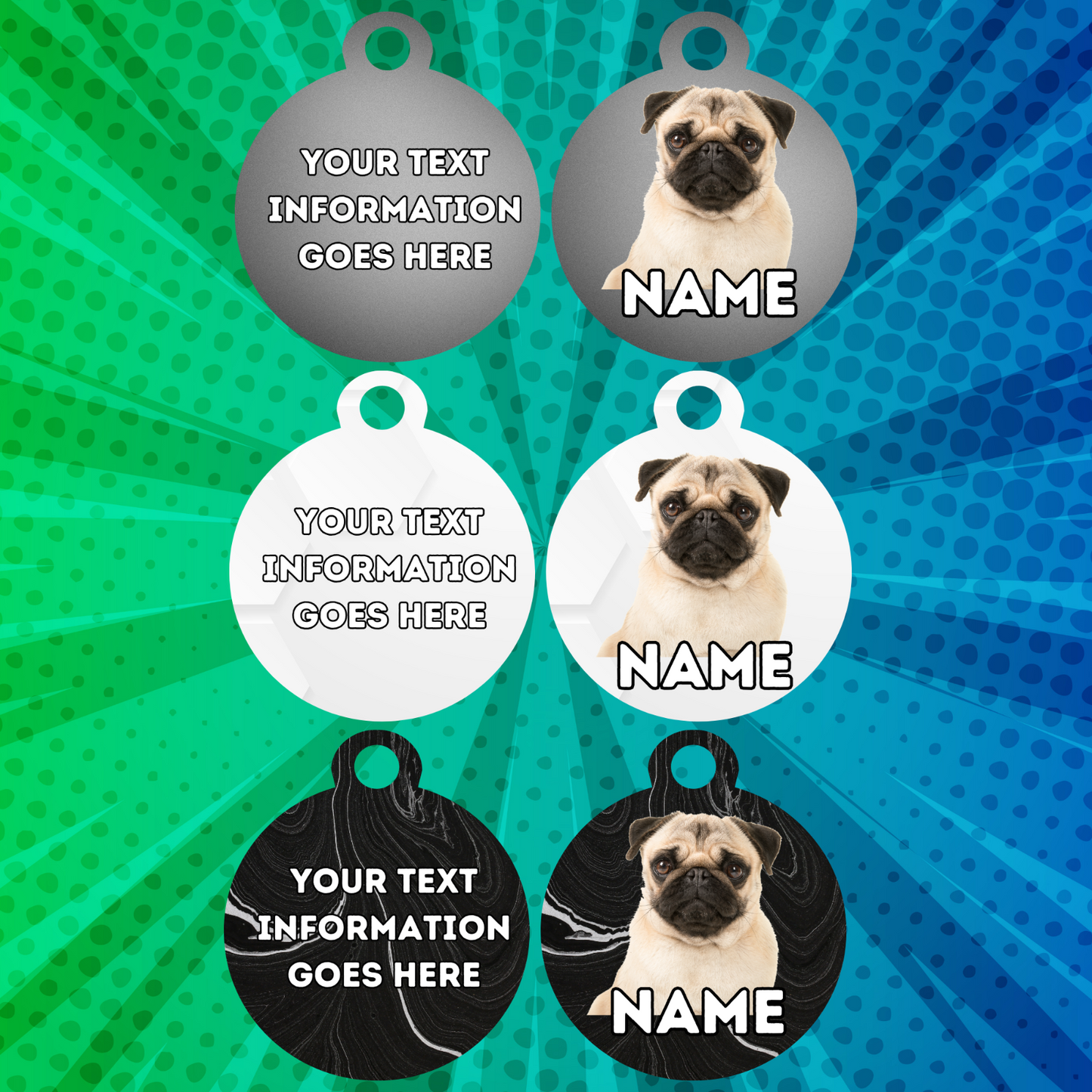 PUG Fold Tag Pet Personalised Your Own Photo Rounded