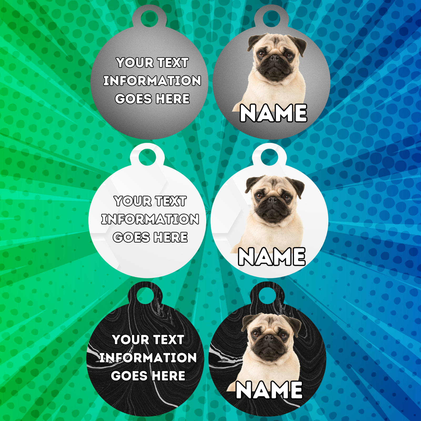 PUG Fold Tag Pet Personalised Your Own Photo Rounded