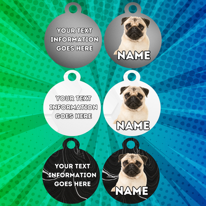 PUG Fold Tag Pet Personalised Your Own Photo Rounded