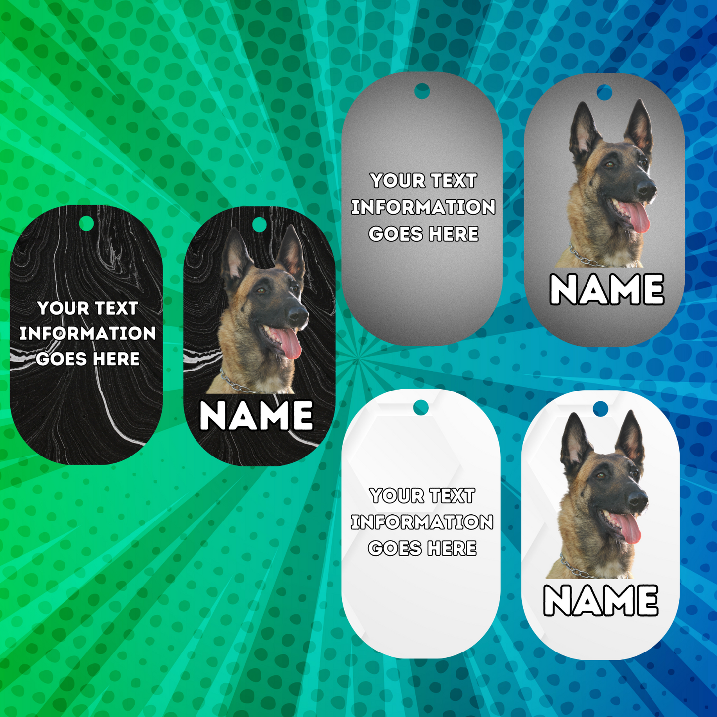 BELGIAN MALINOIS Dog Pet Personalise Own Photo Round, Bone, Military Tag