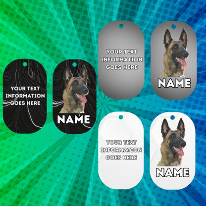 BELGIAN MALINOIS Dog Pet Personalise Own Photo Round, Bone, Military Tag