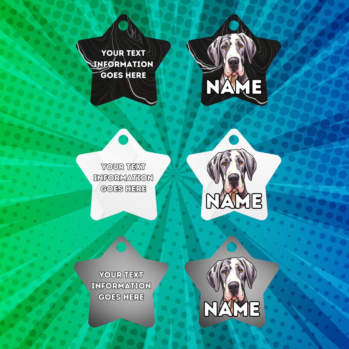 GREAT DANE Dog Pet Personalised Your Own Photo STAR Shape Tag