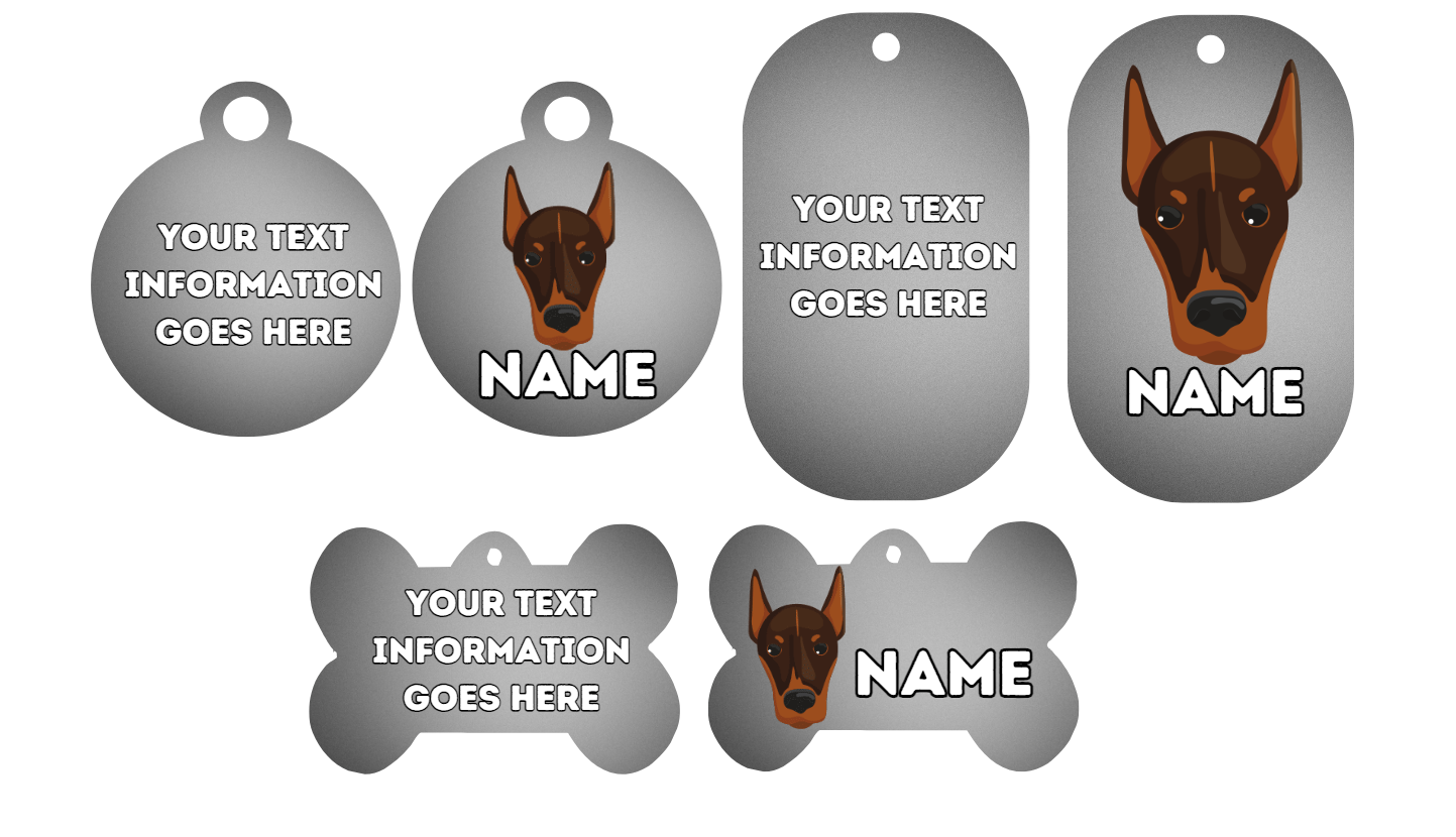 DOLBERMAN Dog Pet Personalise Own Photo Round, Bone, Military Tag