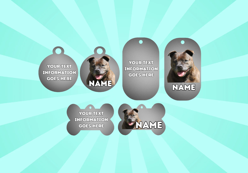 AMERICAN STAFFY TAG Dog Pet Personalise Own Photo Round, Dog Bone, Military Tag