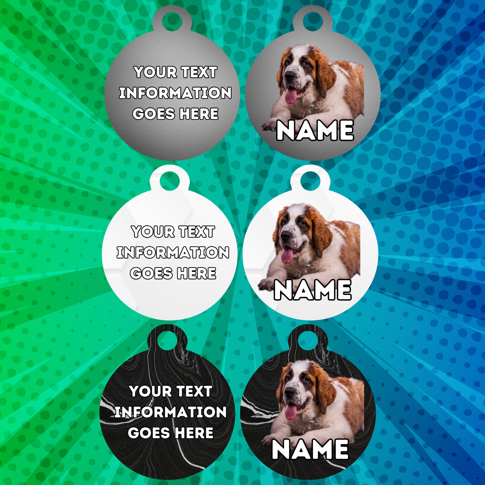 ST. BERNARD Fold Tag Pet Personalised Your Own Photo Rounded