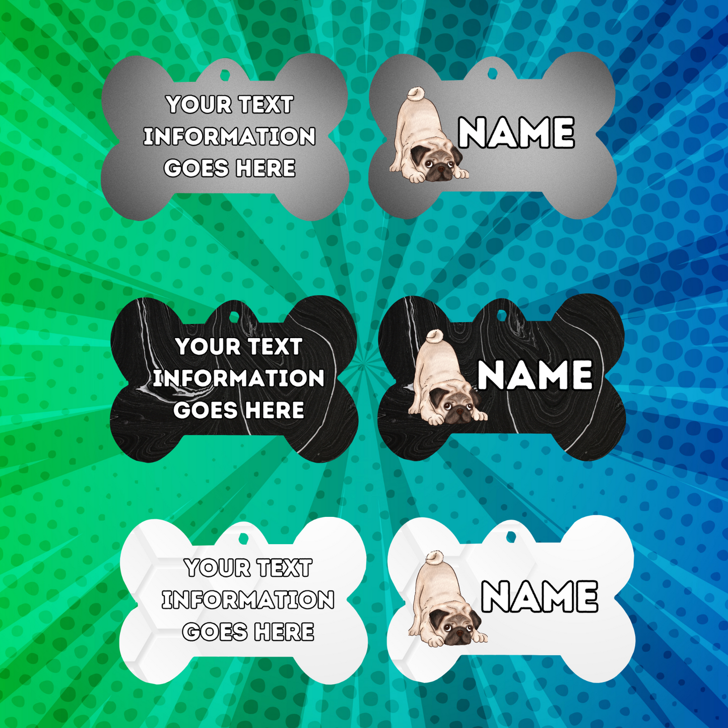 PUG Dog Personalised Your Own Photo Round Dog Bone, Military Tag