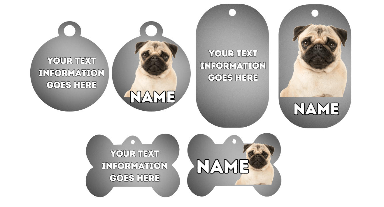 PUG Dog Personalised Your Own Photo Round Dog Bone, Military Tag