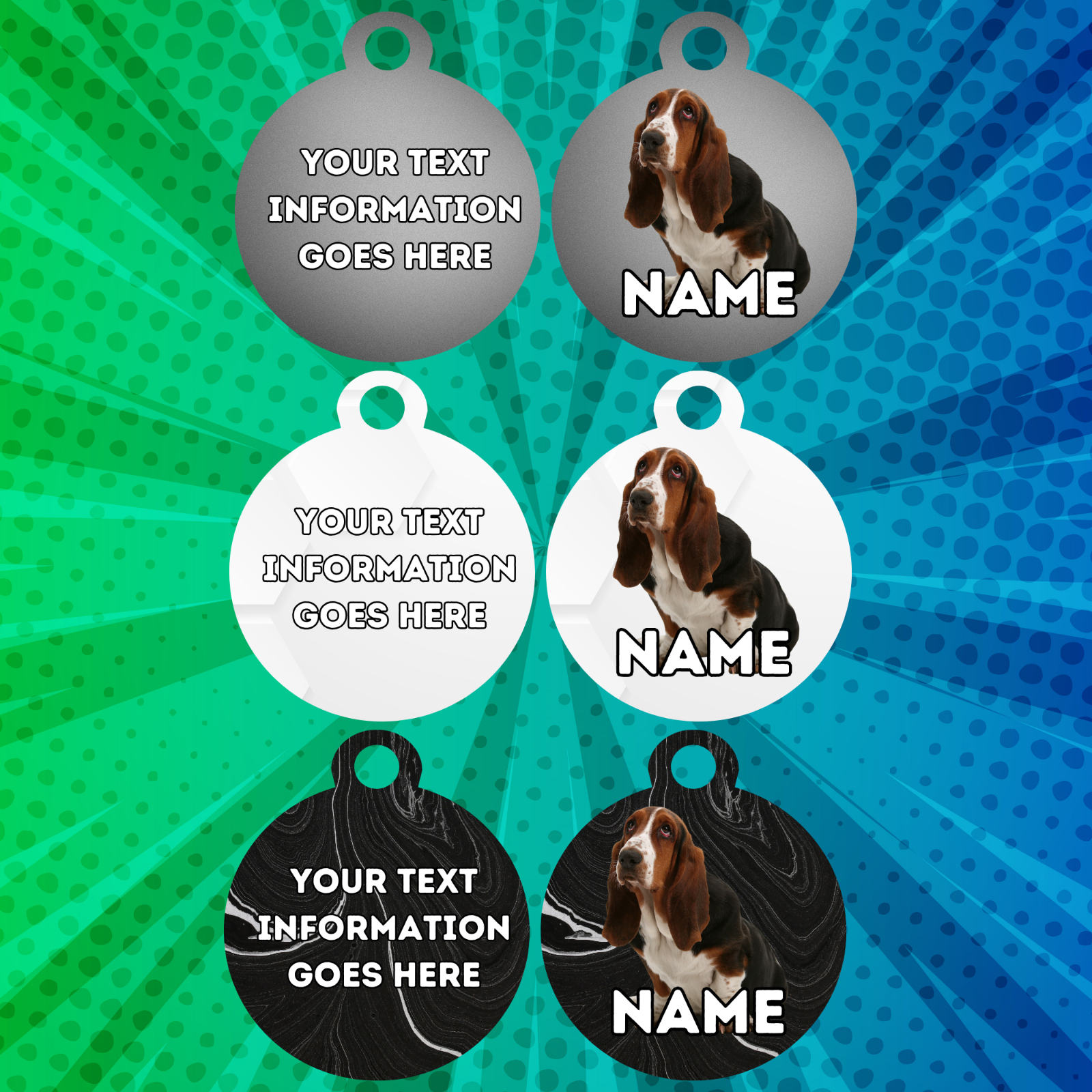 BASSET HOUND TAG Dog Pet Personalised Your Own Photo Rounded