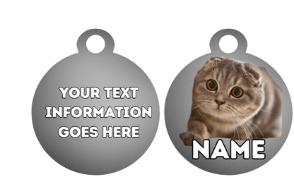 SCOTTISH FOLD  Cat Pet Personalised Own Photo Round, Dog Bone, Military Tag