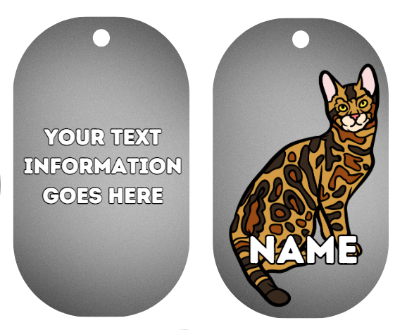 BENGAL Cat Pet Personalised Own Photo Round, Dog Bone, Military Tag