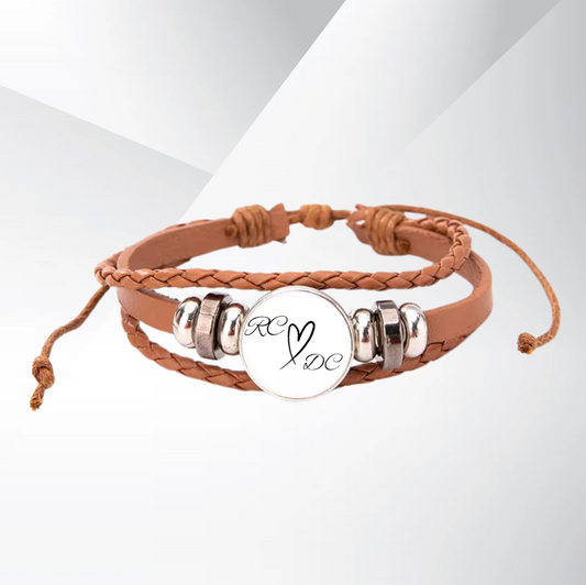 Personalized Valentines Gift For Her Bracelet Leather Rope Circle LIGHT BROWN