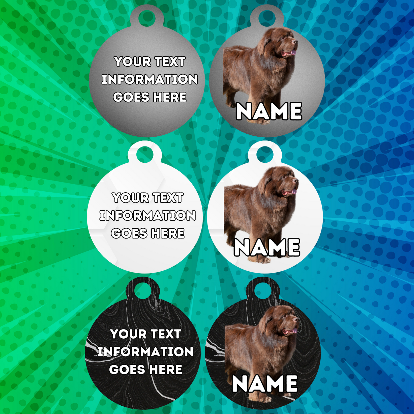 NEWFOUNDLAND Fold Tag Pet Personalised Your Own Photo Rounded