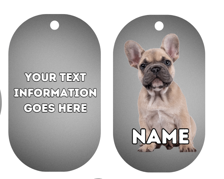 FRENCH BULLDOG Dog Pet Personalise Own Photo Round, Bone, Military Tag