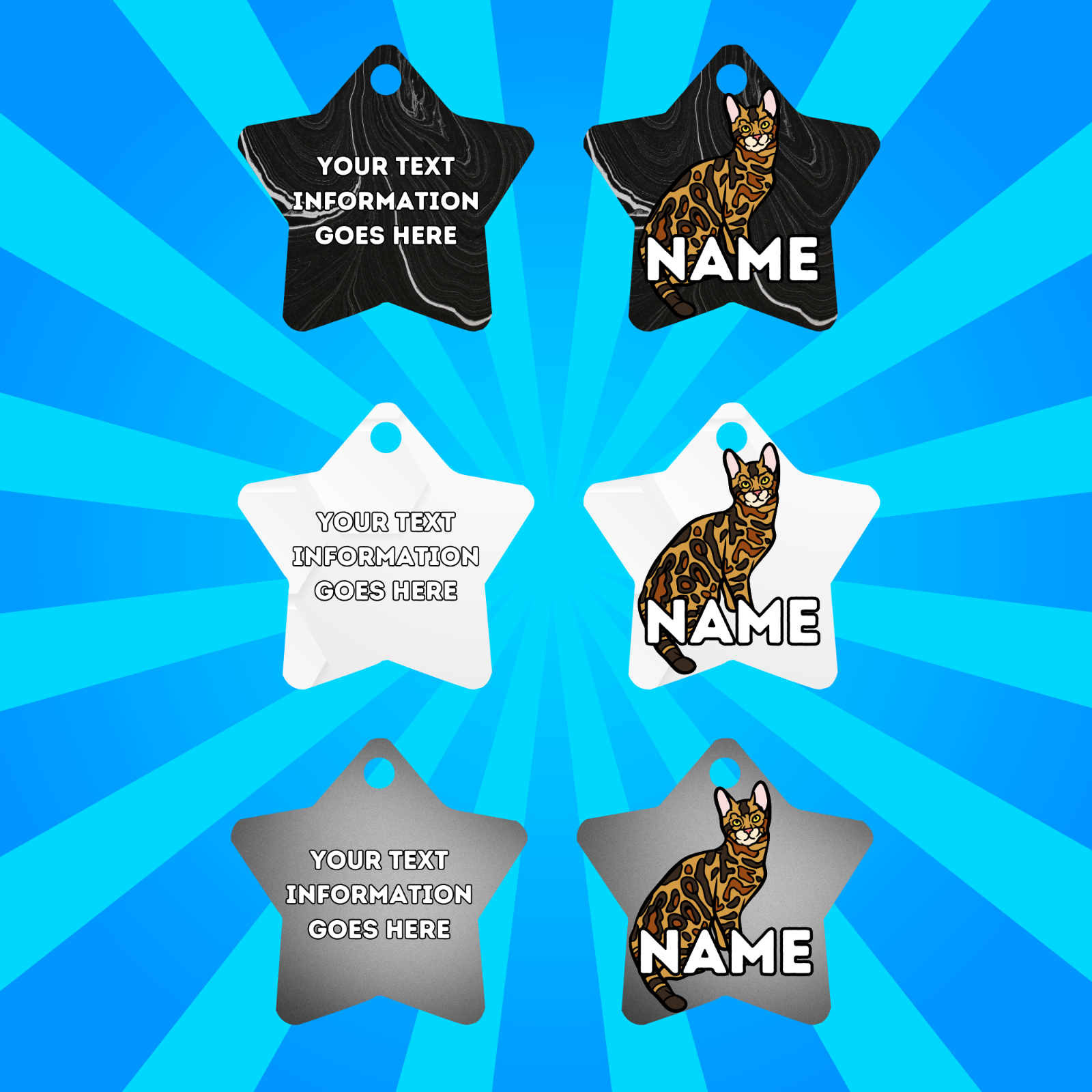 BENGAL Cat Tag Pet Personalised Your Own Photo STAR Shape Tag