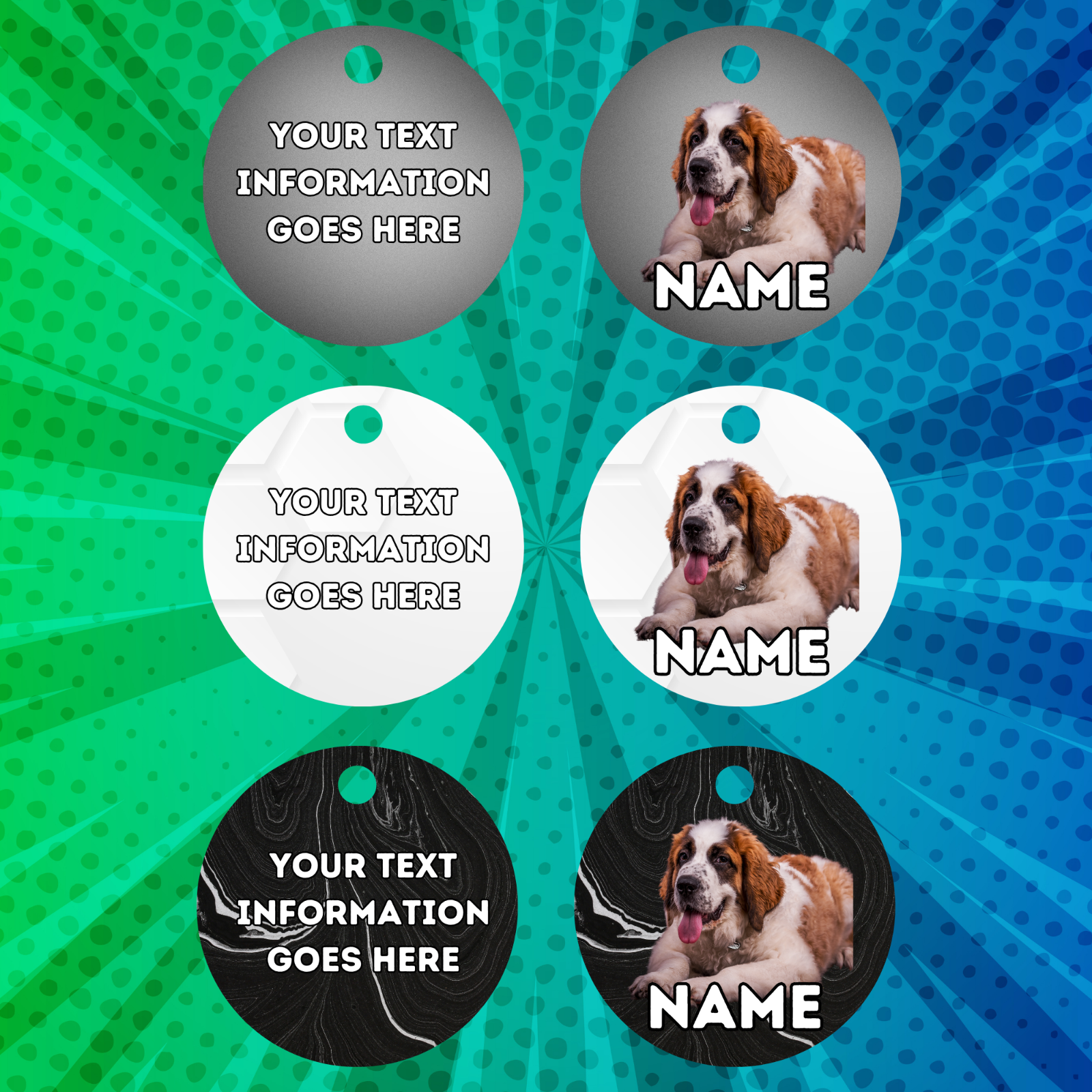 ST. BERNARD TAG Dog Pet Personalised Your Own Photo Round