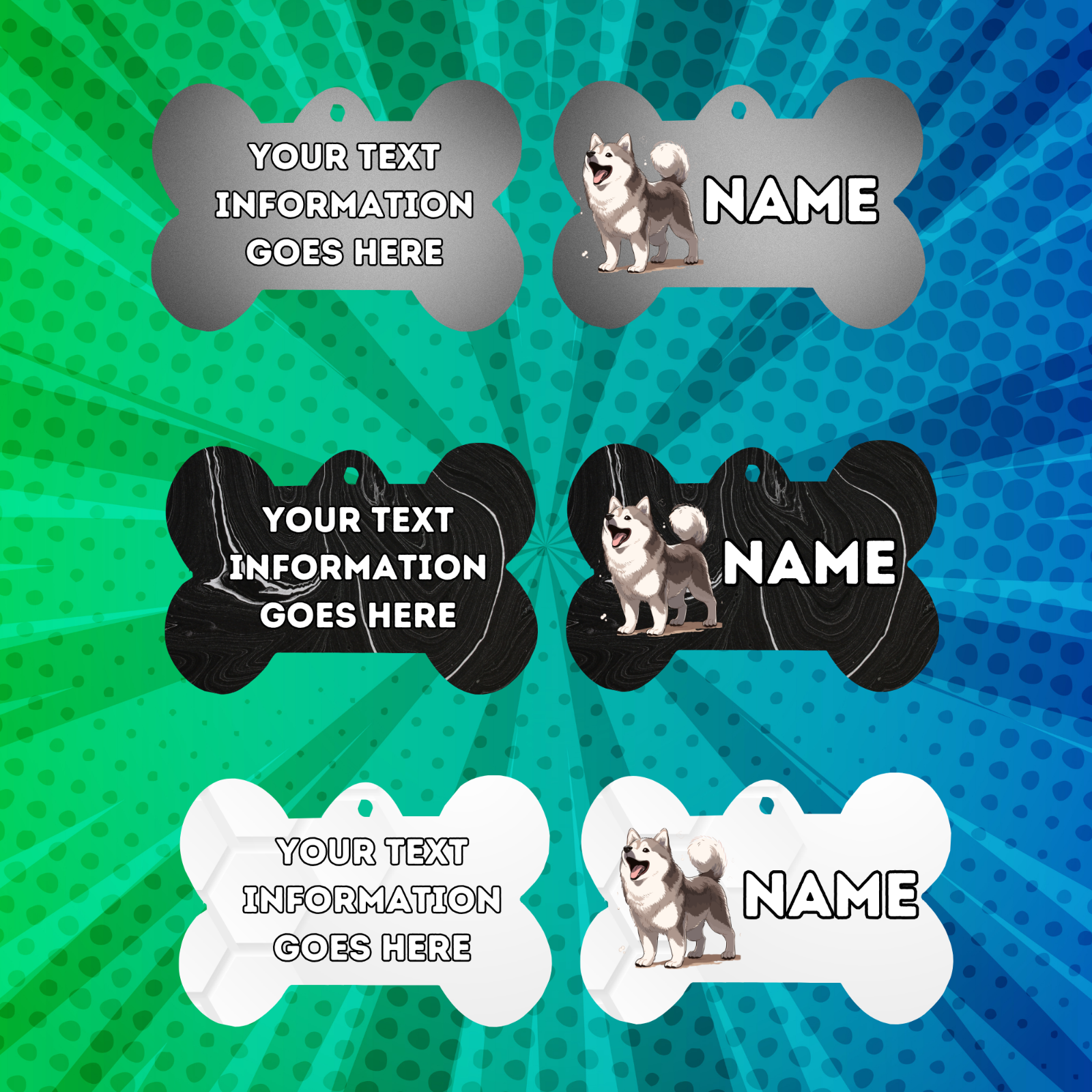 SIBERIAN HUSKY Cat Tag Pet Personalised Your Own Photo bone style tag